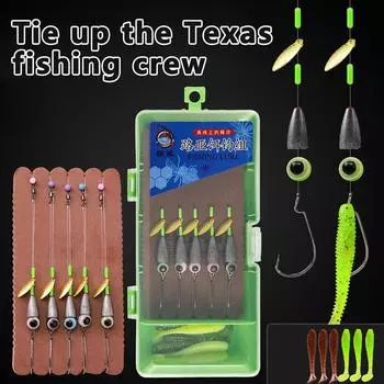 Texas Rig Kit 10 шт. 3/16 1/4 3/8 унции с приманками с хвостом-лопаткой и многоразовым чехлом для хранения приманок, быстрая ловля окуня на блесну