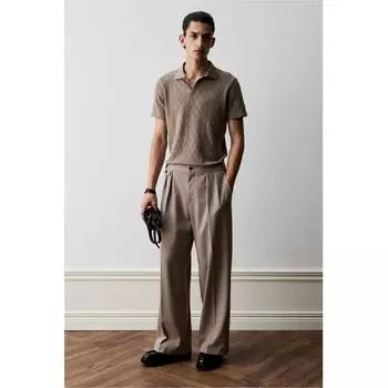 Текстурированная рубашка-поло HM slim fit серого цвета XS
