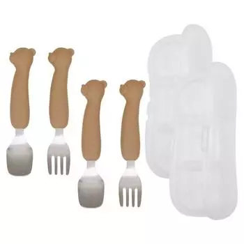 TGM Baby Bear Silicone Petite Набор ложек и вилок из нержавеющей стали Petit Edition, 2 набора, шоколадный (ложка вилка), случайная доставка (дело)