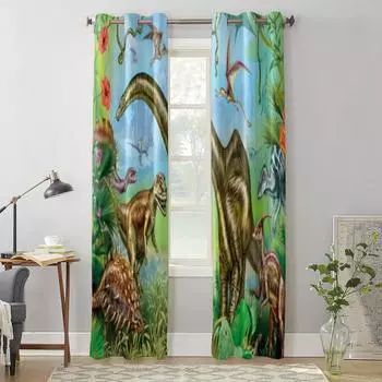 The Ancient World Of Dinosaurs Window Curtain For Kids Room Home Blinds Curtains For Living Room Bedroom Window Drapes 135W x 60H(cm) x1