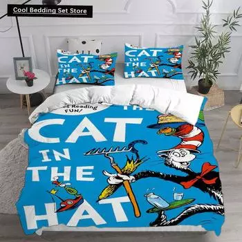 The Cat in the Hat Bedding Sets Comforter Quilt Bed Cover Duvet Cover Pillow Case 2-3 Pieces Sets Kids Adult Size Home Textiles US Queen(228x228cm)