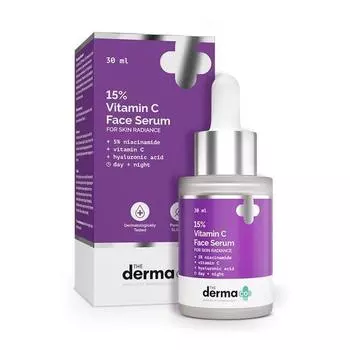 The Derma Co 15% Витамин С Сыворотка для лица для сияния кожи | 5% Ниацинамид и гиалуроновая кислота | Не раздражает, не липнет, для мужчин и женщин - 30 мл