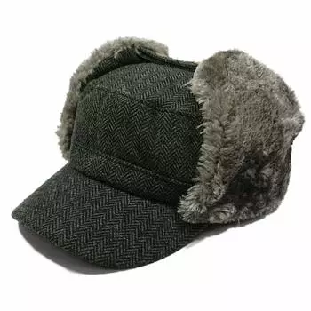 The Hatter Hat Cap Work Cap with Ear Flaps Hat Stylish Cold Protection Hat with Ear Flaps Herringbone Black Men s Women s Autumn/Winter