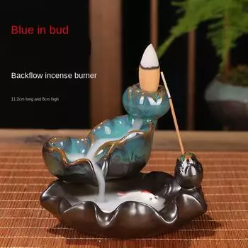 The new cross-border package of back-flow incense burner with bud to be released has back-flow incense granules. синий