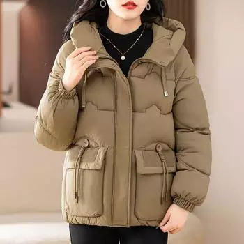 The new winter style fashion short cotton jacket comes with a padded jacket and a thickened plus-size solid color jacket with a hood M