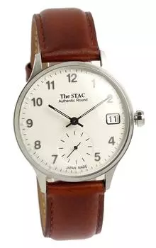 [The Stack] Японские часы STAC Authentic Round Classic для мужчин и женщин (Арабский x Серебристо-коричневый)