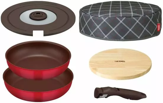 Thermos Detachable Handle Frying Pan, Red, 6-Piece Set, Induction Compatible, KFA-SET6 R красный
