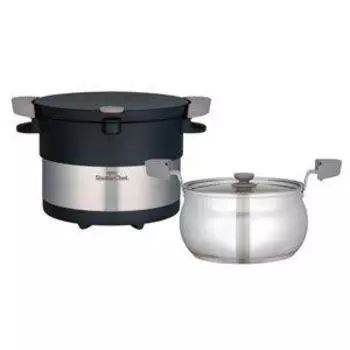 Thermos Vacuum Insulation Cooker 20cm Shallow Type Stainless Steel Black THERMOS Shuttle Chef [IH Compatible] KBC-3000-SBK