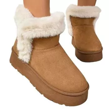 Thick Bottom Long Plush Snow Boots for Women 2024 Winter Chunky Platform Fur Ankle Boots Woman Non Slip Warm Cotton Padded Shoes 36 коричневый