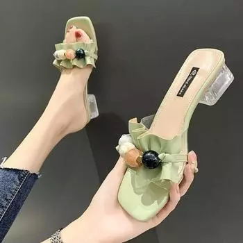 Thick heel comfortable cool slippers versatile sandals women wear new models with skirts 34 зелёный
