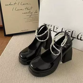 Thick Heel Mary Janes Single Shoes Women s 2024 Summer New Pearl Fashion Versatile Temperament Women Banquet Wedding High Heels 35 покинуть белый