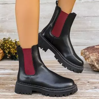 Thick Heel Platform Chelsea Boots Women 2024 New Black Matte Women s Boots Simple and Versatile Ladies Short Boots Zapatos Mujer 35 чёрный