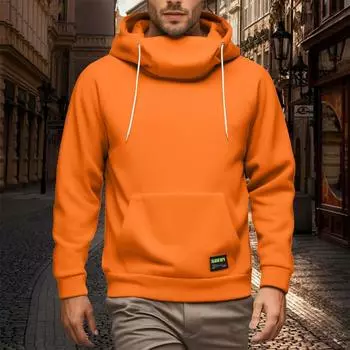 Thick Hoodies For Men Winter Neck Drawstring Hood Long Sleeve Pullover Windproof Workout Loose L шафрановый