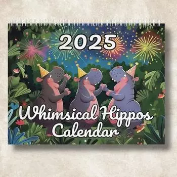 Thick Paper Moo Deng 2025 Calendar Angry Baby Hippo Monthly Calendar Desk Stationery style 3