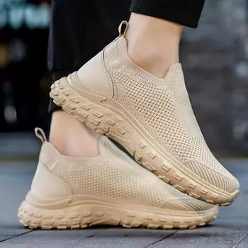 Thick Sole Socks Shoes Men Jogging Slip-on Loafers Non-slip Walking Sneakers Male Outdoor Cycling Fitness Casual Shoe Mesh 2024 EUR 39 чёрный