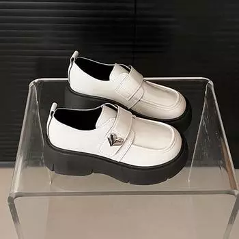 Thick-soled black small leather shoes women s 2025 new spring British style thick heel heightened round head Japanese jk single shoes 35
