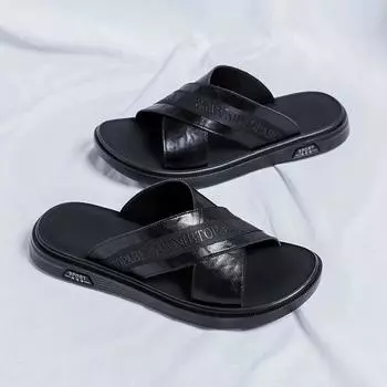 Thick-soled, breathable, comfortable, versatile, cool men s slippers 2024 summer new youth outdoor wear sandals 601-R 38 чёрный