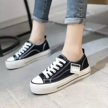 Thick Soled Canvas Shoes for WomenKorean Version Height Increasing White Shoes Spring and Autumn New Versatile Low Top Shoes 35