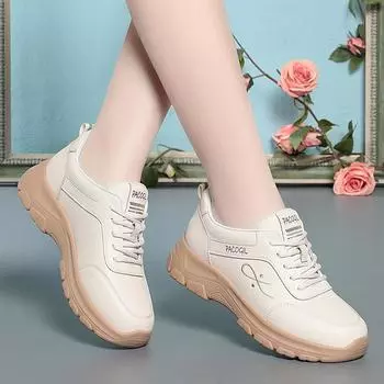 Thick-Soled Casual Sneakers For Women In Spring Autumn Middle-Aged Women s Versatile Travel White Shoes Soft Sole Mother s Shoes 35