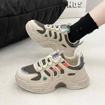 Thick Soled Color Blocked Sports Shoes New Versatile and Trendy Casual Flat Bottom Anti Slip Vulcanized Shoes for Daily Use 35