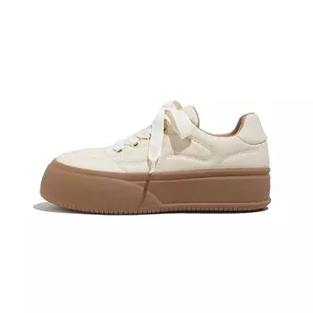 thick-soled cowhide round head height increase cute big head bread shoes board shoes women s spring new casual shoes 34