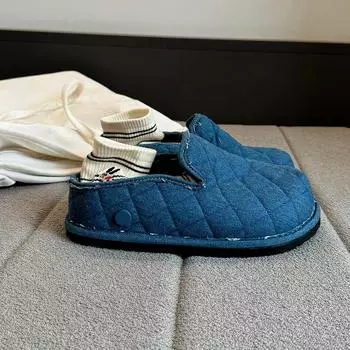 thick-soled denim women s new big head shoes women s cute round head ugly cute bread shoes women s half slippers 35