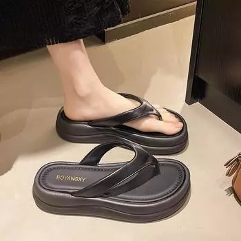Thick-soled flip-flops for women s summer wear, new with skirt, silver high-end casual beach cool slippers 35
