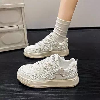 Thick-soled four-leaf clover design board shoes women s 2024 new spring and summer niche casual versatile fashion white shoes women 35 лавандовый
