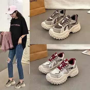 Thick-soled heightening and lightweight dad shoes women s spring 2025 new models show feet, small and versatile casual sports shoes 34 серый