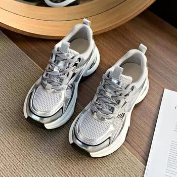 Thick-soled heightening silver women s new spring and summer small casual sports women s shoes 35 серебряный