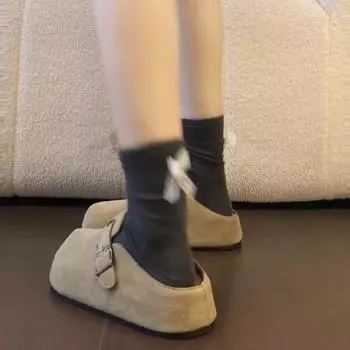 Thick-soled inner height-increasing shoes for women s spring and summer new models, small lazy people wear a bag head and half slippers outside 35 хаки