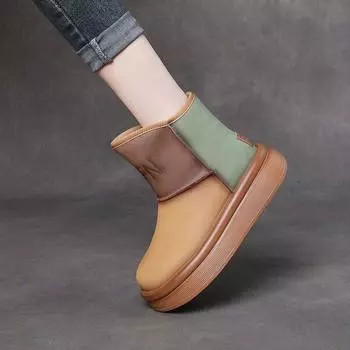 thick-soled leather waterproof snow boots women s 2024 winter new soft-soled non-slip thickened warm and velvet large cotton boots 35 темно-коричневого