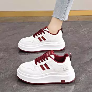 thick-soled little white shoes women s new spring and autumn students leather soft-soled sports with skirts casual board shoes 35 бордовый