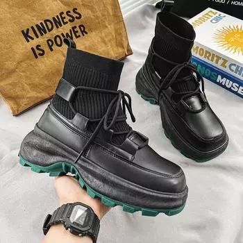 Thick-soled Martin boots, socks, tooling boots, casual trendy shoes, niche design, spring British style, high-top men s shoes 39