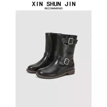 Thick-soled Martin boots women s boots autumn new short boots western cowboy boots medium knight boots 35