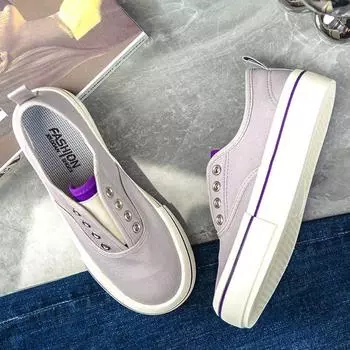 Thick-soled one-pedal lazy shoes canvas shoes women s spring new versatile niche elastic casual board shoes 35 фиолетовый