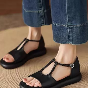 thick-soled one-word open-toed sandals women s summer new high-end skirt hollow sandals 35