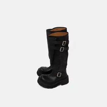 Thick-soled retro but knee boots women s autumn new retro wind stacking boots tooling boots knight boots 35