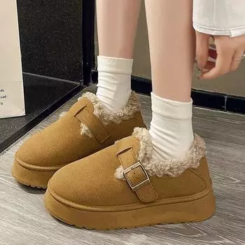 Thick-soled shoes women fur integrated warmth anti-skiing boots women s winter velvet thickened cotton shoes woman botas mujer 36 серый