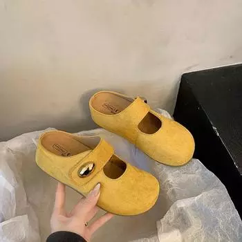 Thick-soled slippers women s outer wear spring and autumn new retro versatile casual one-pedal bag drag 35 жёлтый