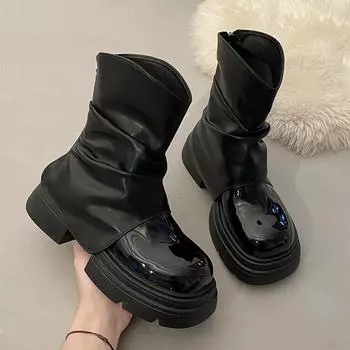 Thick-soled versatile black short boots women s spring and autumn single boots new high-end fashion boots 35