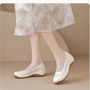 thick-soled wedge single shoes women s spring lightweight soft-soled grandma shoes genuine leather shallow mouth casual leather shoes 35