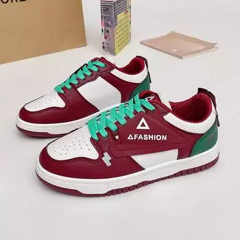 Thick-soled White Shoes Children s Spring and Autumn New Ins Leather Versatile Contrasting Color Casual Student Board Shoes 35 красный