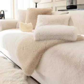 Thicken Mink Plush Sofa Towel Winter Warm Sofa Covers L-shaped Sectional Non-slip Couch Slipcovers Washable Mat for Living Room A 70x70