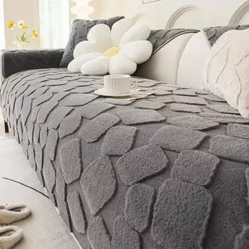 Thicken Plush Sofa Cover Non-Slip Universal Sofa Mat Towel Solid Color Simple Couch Cushion for Living Room Furniture Decor A 70x70