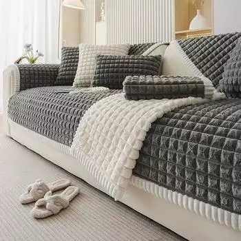 Thicken Plush Sofa Cover Warm Super Soft Sofa Mat Towel Luxury Non-slip Universal Sofa Slipcovers Couch Cushion Home Decor 70x70 A