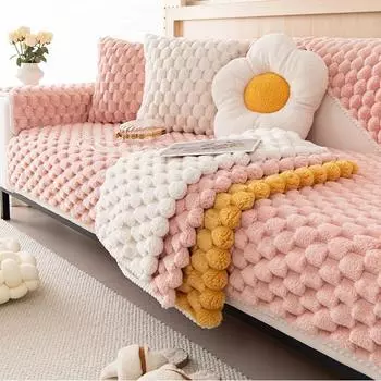 Thicken Plush Sofa Cushion Warm Flannel Universal Sofa Covers for Living Room Nordic Soft Couch Towel Protector Home Decor A 70x70