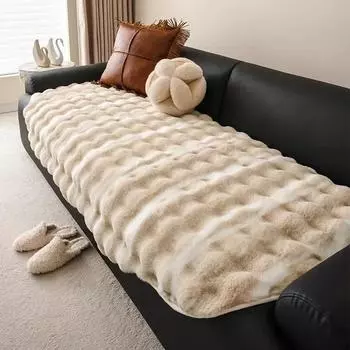 Thicken Rabbit Plush Sofa Cushion for Living Room Irregular Shape Non-slip Couch Cover Corner Sofa Towel Seat Pad Washable Mat A 90x90