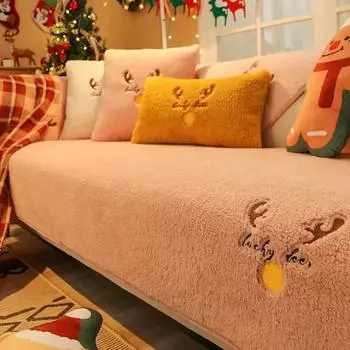 Утолщенный короткий плюшевый чехол для дивана, зимний теплый нескользящий диван, полотенце, моющиеся чехлы для диванных подушек, рождественский декор для гостиной 70x70cm 1pc