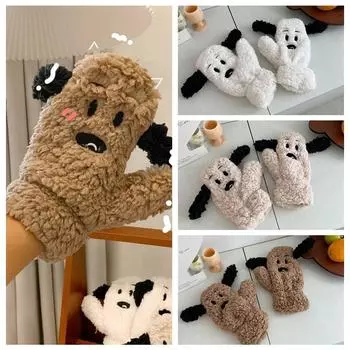 Thickened Dog Plush Mittens Keep Warm Winter Gloves Fashion Full Finger Gloves Student белый